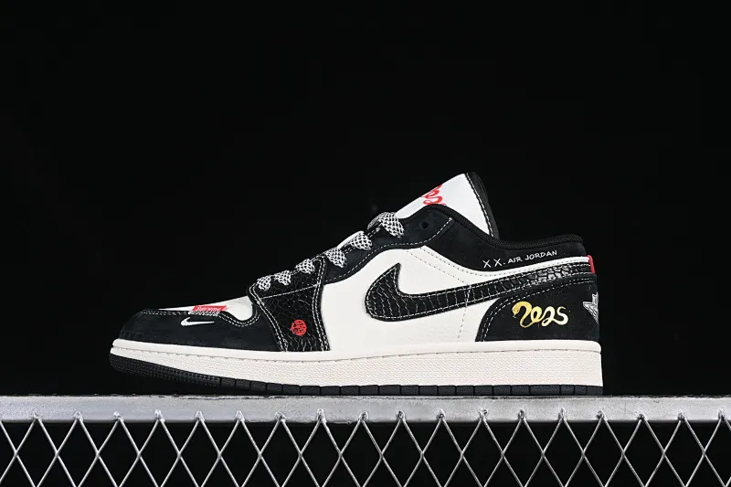 All categories Air Jordan Jordan series basketball shoes Air Jordan 1 Low High-end customized low-top sneakers Air Jordan 1 Low AJ1 Joe 1 Year of the Snake limited white and black snake pattern low-top cultural casual sneakers SJ9950-056